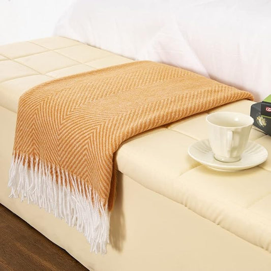 Gealaek Decorative Herringbone Faux Cashmere Throw Blanket Orange Cheveron Fringe Lightweight Fuzzy Soft Cozy Throws for Sofa Bed Farmhouse Throw Blanket 50" x 60"