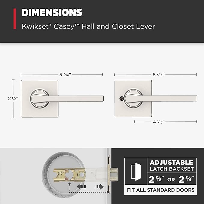 Kwikset Casey Interior Passage Door Handle, Lever for Closet and Hallway Doors, Reversible Non-Locking Handle Lever, Satin Nickel, with Microban Protection (Pack of 4)
