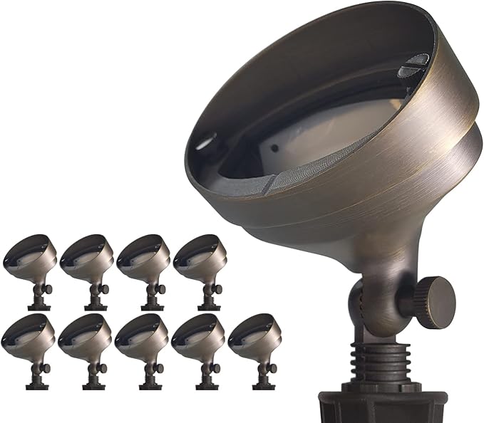 COLOER Die-cast Brass Landscape Wall Wash Lighting, 9-17 Volt Flood Lights Outdoor, Bronze LED Floodlight Fixture for Illuminating Signs, Walls and Plant Material(501B,10-Pack Without Bulb)