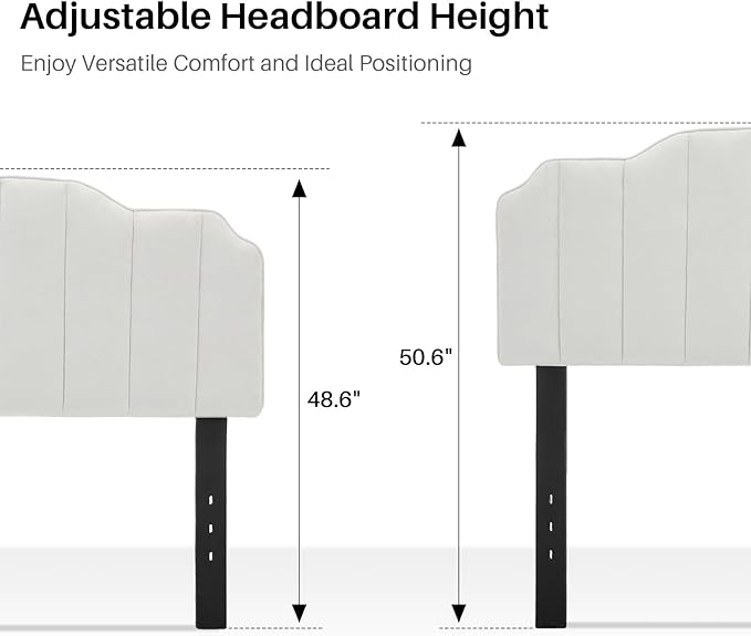 Queen Size Headboard White Upholstered Headboard Adjustable Height&Width Velvet Headboards Modern Vertical Channel Design Bed Head Board, White