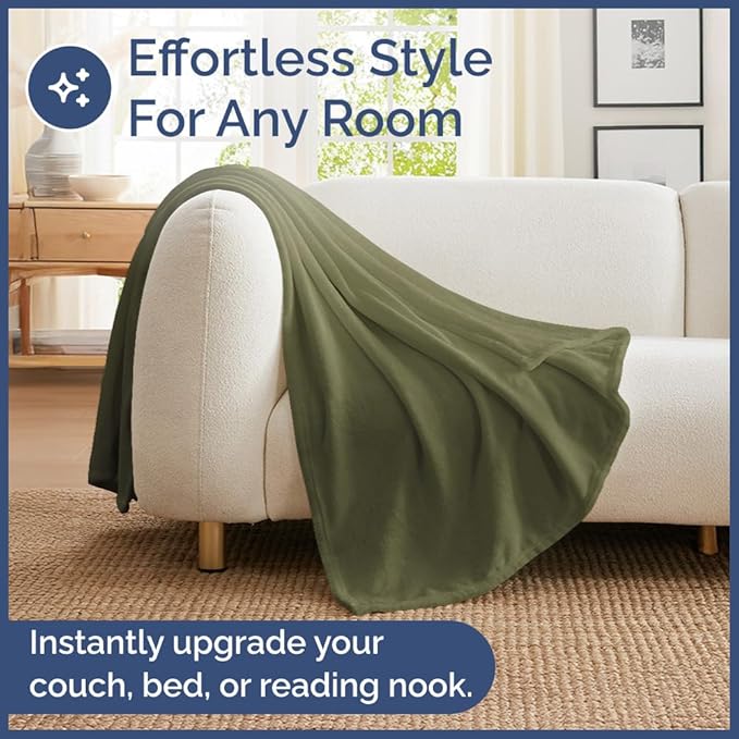 Ultra Soft Fleece Blanket King Size - Flannel Fleece Luxury King Blanket - Lightweight for Couch Bed Chair - Thick, Warm and Breathable - All Season Cozy Fuzzy, Anti-Static Microplush Bedding, Olive