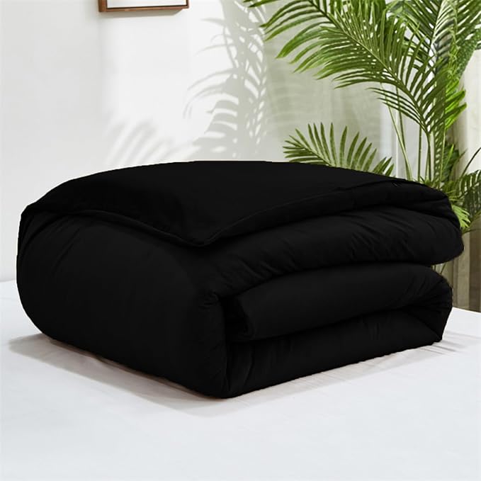 Cottonight Black Velvet Comforter Set King - Flannel Bedding 3 Piece Set, Plush Fluffy Blanket Quilts, Modern Winter Warm Thick Soft Solid Bedding