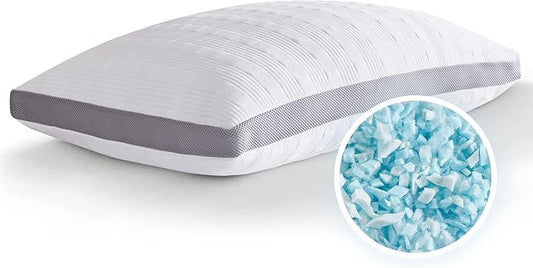 Meoflaw Cooling Queen Size Pillow, Shredded Memory Foam, Supports Back & Side Sleepers, Adjustable with Washable Cover