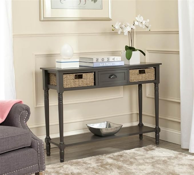 SAFAVIEH American Homes Collection Winifred Grey Wicker Console Table with Storage