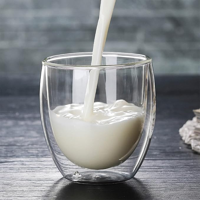 5.5oz Glass Coffee Mugs Set of 2, Double Walled Espresso Cups for Latte Cappuccino Cocoa Milk Cafe Juice, Clear Glass Tea Cup Set Glassware Gift for Christmas Birthday