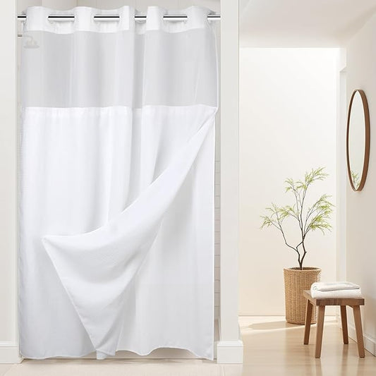 River Dream Heavyweight No Hooks Required Dotted Waffle Weave Shower Curtain with Snap in Liner - 60W x 74H,Hotel Grade,Spa Like Bath Curtain,White