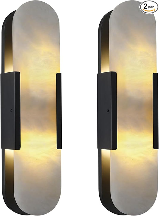 19.7 in Matte Black Alabaster Wall Sconces, Natural Marble Wall Sconces Indoor Alabaster Sconces for Living Room Modern Alabaster Sconces Wall Lighting for Dining Room Stairs Bedroom