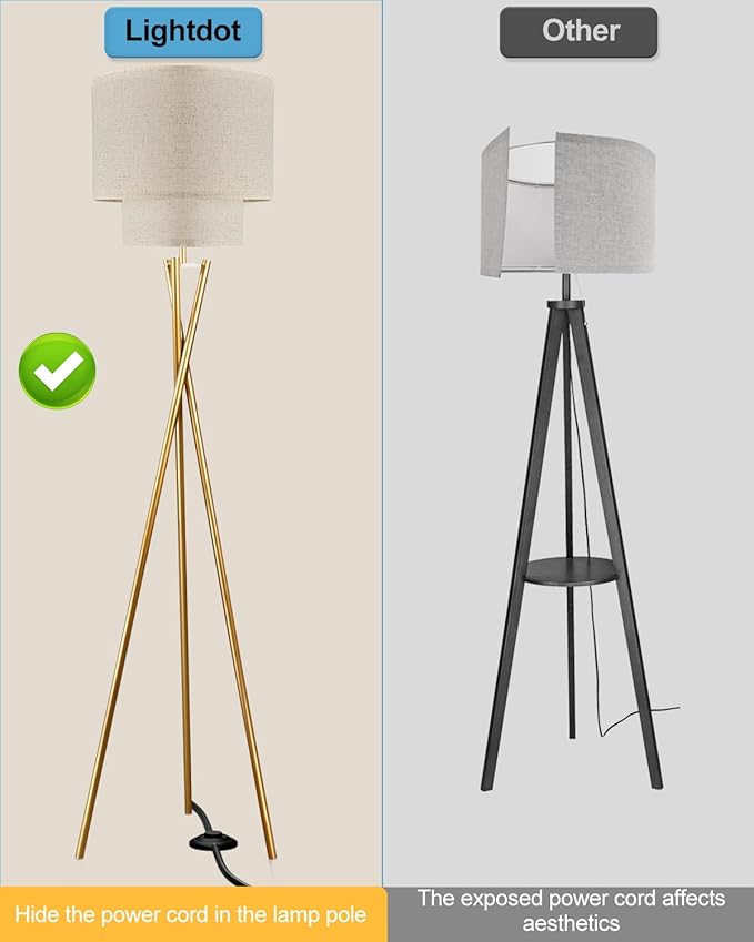 Lightdot Glod Tripod Floor Lamp, Modern Floor Lamps for Living Room, Standing Lamp with Dual Drum, E26 Bulb Included, 67.7" Tall Floor Lamp for Bedroom, Home Office