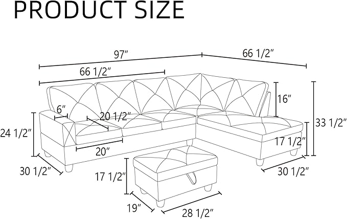 L Shaped Couch, Modular Sectional Sofa with Chaise, Modern Modular Sofas Furniture Sofa Couches for Living Room/Apartment/Office/Bedroom, Red