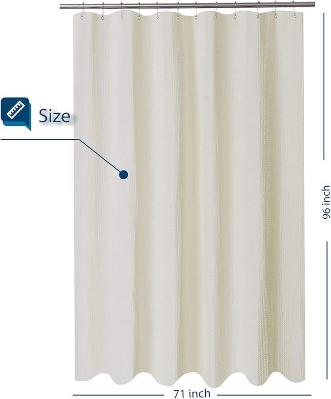 Barossa Design X-Long Fabric Waffle Weave Shower Curtain 96 inch Height, Hotel Luxury Spa, 230gsm Heavyweight, Water Repellent, Machine Washable, Cream, 71X96