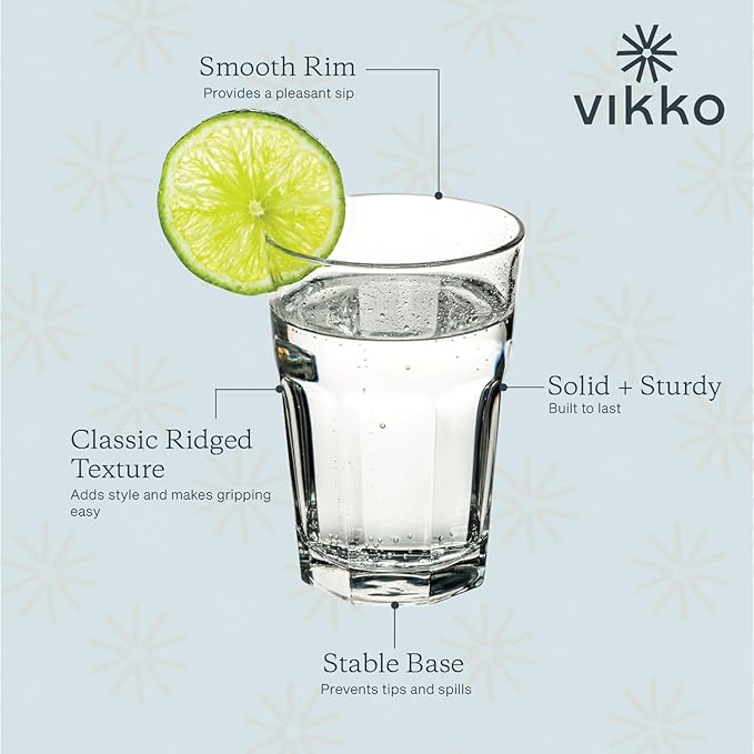 Vikko Drinking Glasses, 11.5 Ounce Glass Cups, Durable Glasses Drinking Set of 6, Stackable Water Glasses, Highball Glasses, Heavy Base Tumblers & Water Glasses, Dishwasher Safe Cups for Kitchen