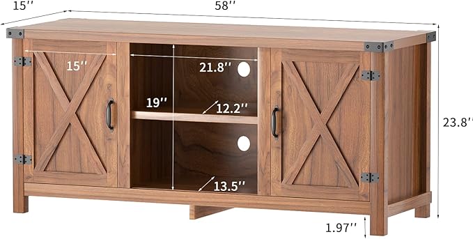 JUMMICO TV Stand, 65 Inch TV Farmhouse Entertainment Center with Double Barn Doors and Storage Cabinets, Console TV Table Media for Living Room, Bedroom (Walnut)