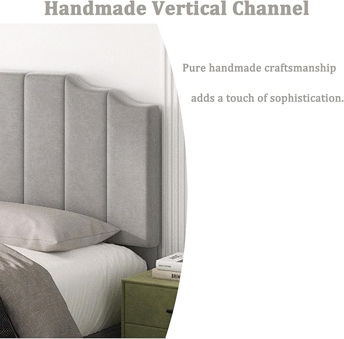 Queen Size Headboard Only, Velvet Wall Mounted Headboard Queen Size for Adjustable Bed, Modern Vertical Channel Design with Curved Tufted Upholstered Head Board and Luxury Soft Padded, Gray