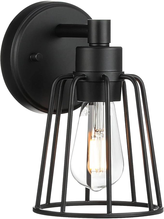 XiNBEi Lighting Wall Sconce, Vintage Cage Sconces Wall Lighting, Farmhouse Black Light Fixture XB-W1287-1-MB