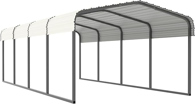 VEIKOU 12'x20' Metal Carport, Outdoor Car Ports Canopy with Strong Steel Frame, Upgraded Heavy Duty Carport Garage Car Shelter with Sloped Steel Roof for Truck, Boat, Beige