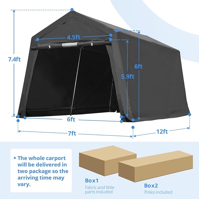 ADVANCE OUTDOOR 7x12 ft 2 Roll up Doors & Vents Outdoor Portable Storage Shelter Garage Tent Carport for Motorcycle ATV with Heavy Duty Metal Frame and Anti-UV Snow Resistant Waterproof Cover, Gray