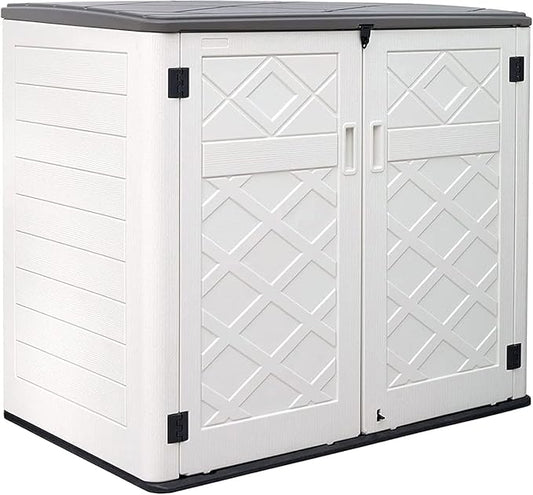 KINYING Larger Outdoor Storage Shed Weather Resistance, Horizontal Outdoor Storage Box Waterproof for Garden, Patios, Backyards, 48 Cu.ft Capacity for Garbage Cans, Lawn Mower, Garden Tools