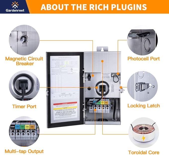 Brass Low Voltage Landscape Spotlights(8 Pack) Kit 12V LED with 150W Low Voltage Transformer and Mechanical Timer and 100 Feet Wire and 40Pack Connectors for Outdoor House Garden Patio