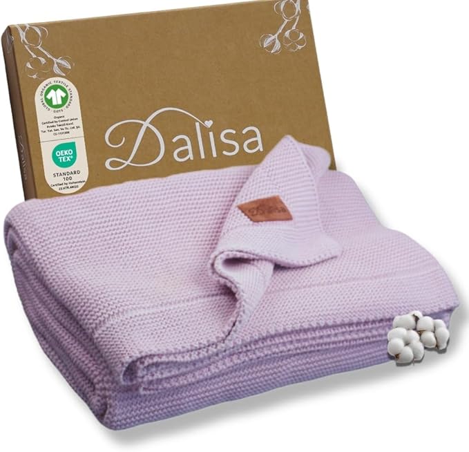 Dalisa 100% Organic Turkish Cotton Throw Blanket - GOTS Certified, Cozy - Perfect for Couch, Bed, and Home Decor - Boho Vintage Knit Alina (Lavender Frost, 60x80)