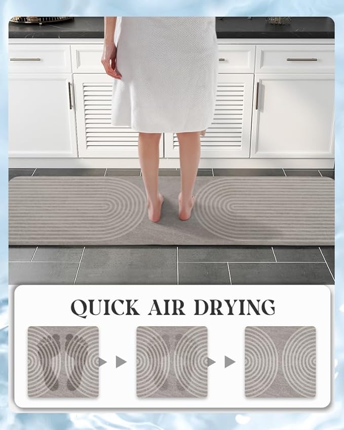 MontVoo -Bath Mat-Non Slip Thin Bathroom Rugs Fit Under Door- Quick Dry Absorbent Faux Suede Surface Grey Bathroom Floor Mats-Shower Rug for in Front of Bathtub Shower Grey & Beige 17x59