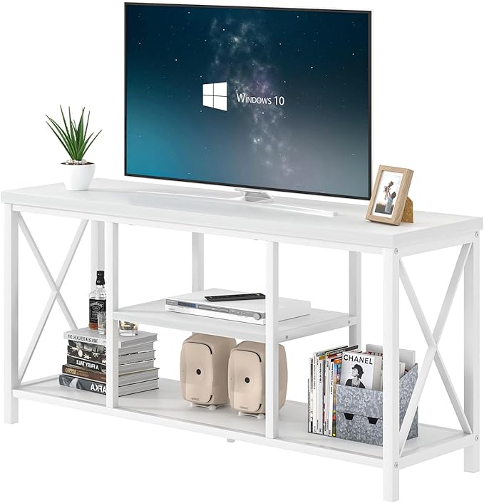 EXCEFUR Modern White TV Stand with Storage Shelves, Entertainment Center for TV up to 55 inch, Media TV Console Table and TV Cabinet for Living Room Bedroom, 47 Inch