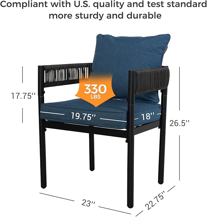 Grand patio Outdoor Dining Set for 6, 7 PCS Patio Table and Chairs Set, Metal Woven Wicker Fixed Patio Chairs with Thickened Cushions & 1 Rectangular Woodgrain Dining Table with Umbrella Hole (Brown)