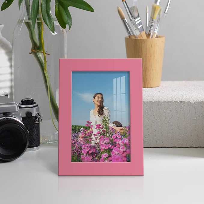 Renditions Gallery 4x6 inch Picture Frame High-end Modern Style, Made of Solid Wood and High Definition Glass Ready for Wall and Tabletop Photo Display, Hot Pink Frame