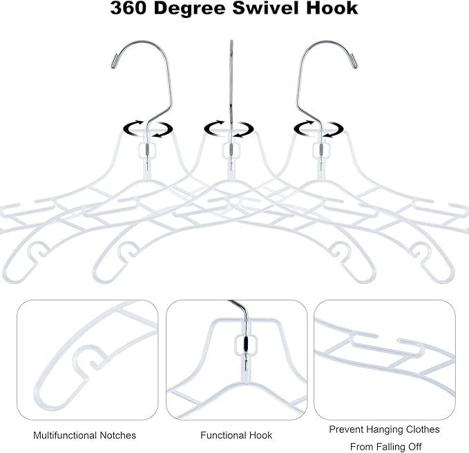 VWV 24pcs Clear Plastic Non-Slip Heavy Duty Hangers for Sweaters, Shirts, Suits, Jackets