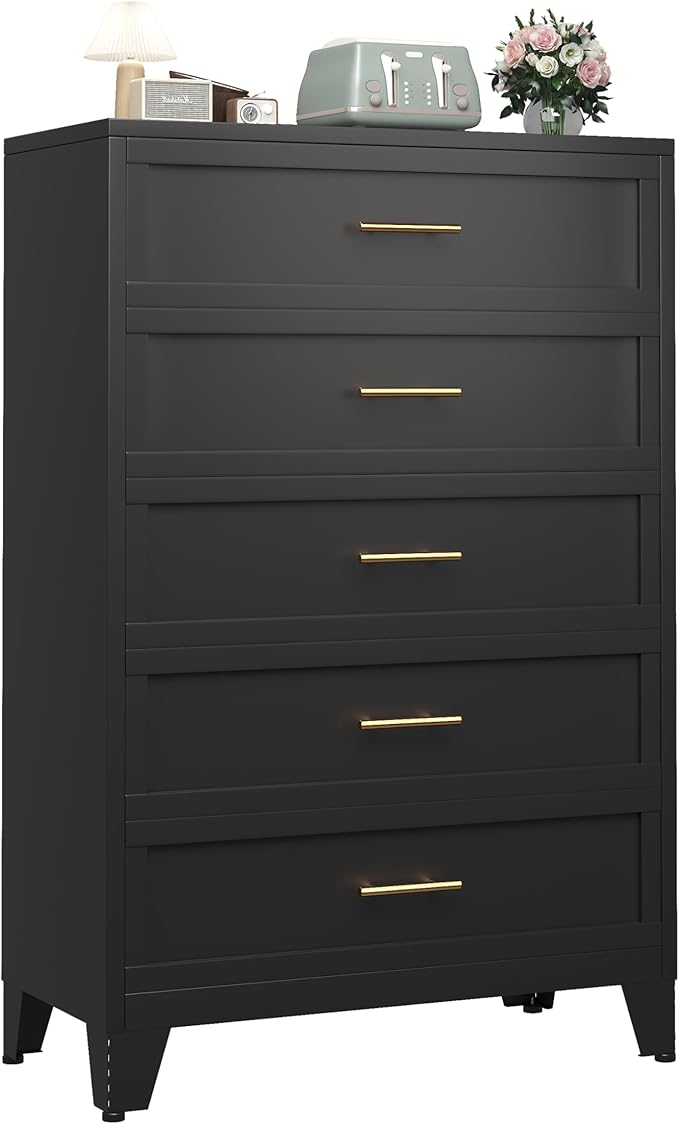 Metal Dresser Tall Black Dresser for Bedroom Chest,53.54" H Drawer Chest, Closet Dressers & Chests of Drawers for Living Room, Hallway (5 Drawers)