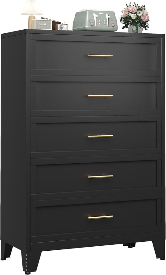 Metal Dresser Tall Black Dresser for Bedroom Chest,53.54" H Drawer Chest, Closet Dressers & Chests of Drawers for Living Room, Hallway (5 Drawers)