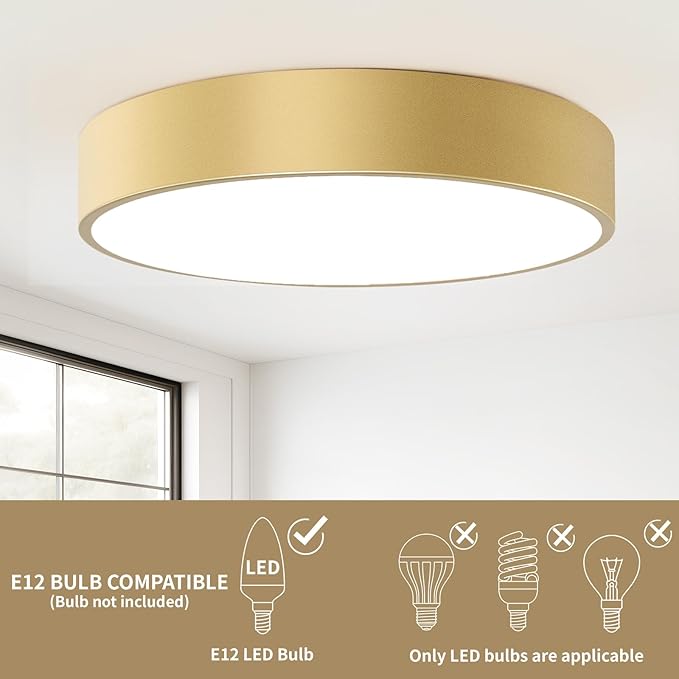Gold Flush Mount Ceiling Light, 15.8 inch Modern Round Close to Ceiling Lighting Fixtures, Minimalist Ceiling Lamp for Living Room,Dining Room,Bathroom,Foyer,Hallway,Laundry(E12,3-Light