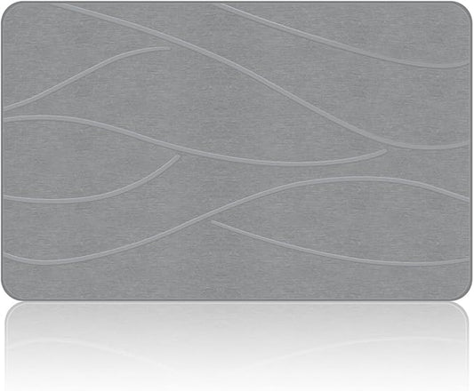 Stone Bath Mat Diatomaceous Earth Shower Mat Non-Slip Super Absorbent Diatomite Stone Bath Mats for Bathroom Floor Quick Drying Natural Easy to Clean(23.6''×15.4" Gray)