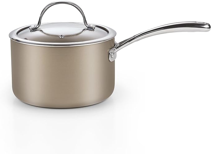 Cooks Standard 3-Quart Saucepan Hard Anodized Ceramic Nonstick with Glass Lid, Classic Small Cooking Sauce pot Mini Milk Pan, Induction Compatible, Bronze