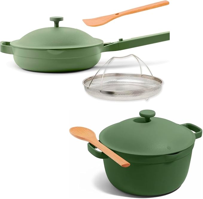Our Place Cookware Duo - 7-Piece Set Including the Always Pan, Perfect Pot and Spatulas | Multifunctional, Toxin-Free Nonstick | Heat Safe up to 450°F | Oven, Stove, Induction Compatible | Sage