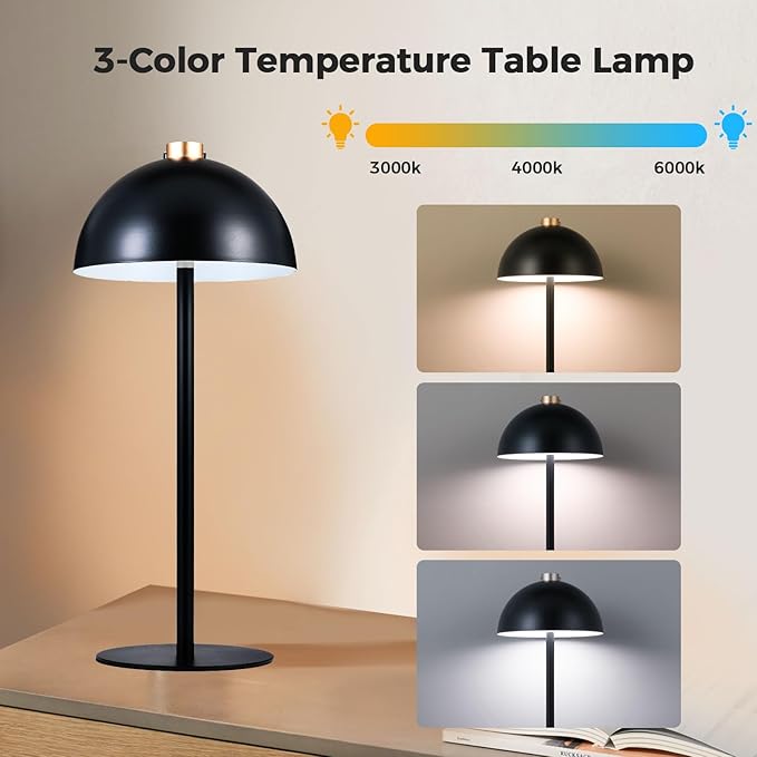 Rechargeable Cordless Touch Table Lamp,Modern 3 Color Stepless Dimming Night Light,Portable Wireless 4000mAh Battery Operated,LED Desk Lamp for Outdoor Patio,Restaurant,Camping,Bedroom,Nightstand