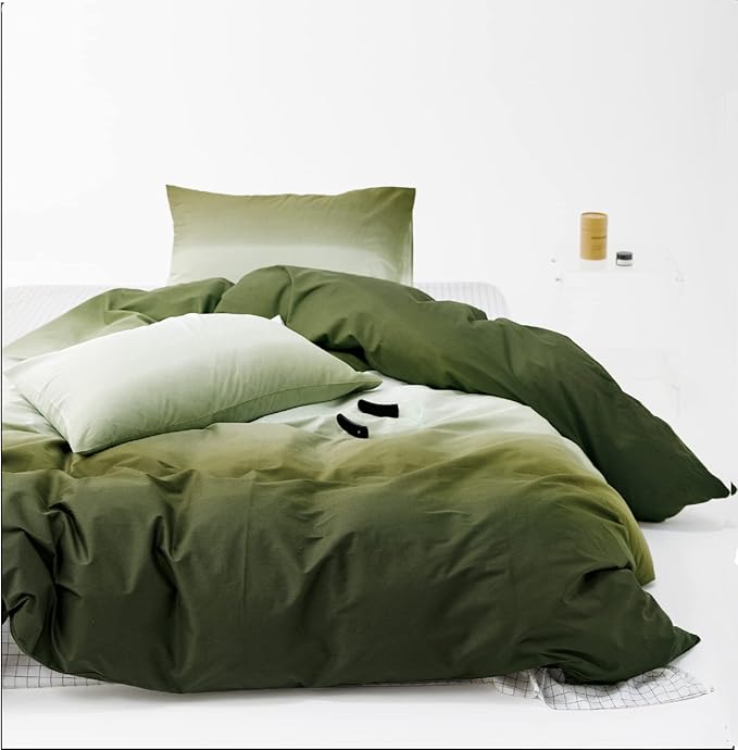 Luxlovery Green White Comforter Set Queen Gradient Color Bedding Comforter Set Dark Green Bedding Set Soft Breathable Blanket Quilts Modern Army Green Color Queen Size Comforter Set