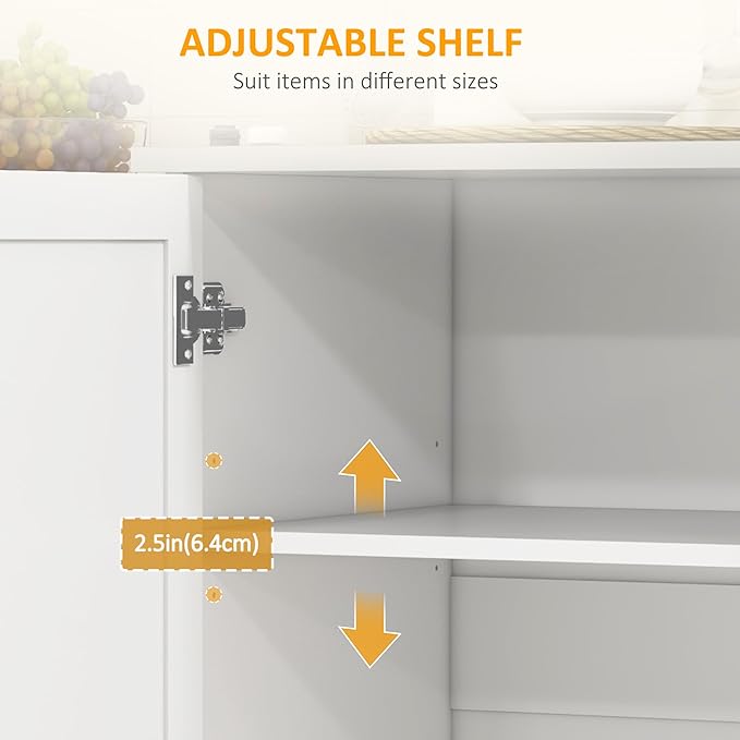 HOMCOM Kitchen Island with Storage, Rolling Kitchen Island on Wheels with Drawer, 3 Cabinets, Stainless Steel Countertop, Spice Rack and Towel Rack, White