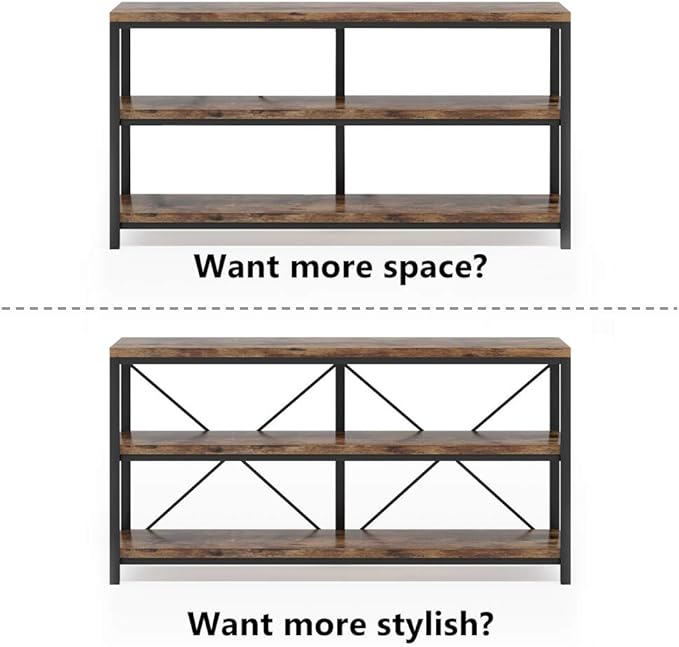 Tribesigns 55 Inches Long Sofa Table with Storage Shelves, 3 Tiers Industrial Rustic Console Table with Open Shelves, Three Decorative Shelf, Open TV Shelf for Living Room, Hallway, Book