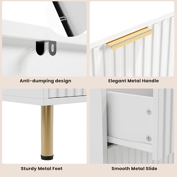 8 Drawer Dresser for Bedroom, Fluted 55" Wide Modern Chest of Drawers with Deep Drawers, Wooden Dresser Organizer for Living Room, Hallway, Kids Room, White