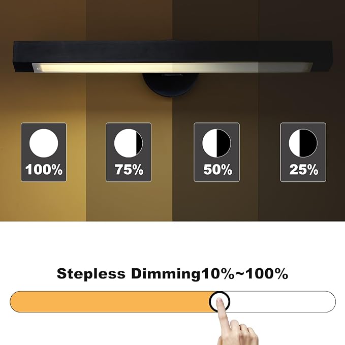 Black Picture Light, 24inch Hardwired Picture Lights for Wall,270°Rotatable LED Linear Picture Art Lights,Dimmable Picture Frame Light Bathroom Lighting Sconces for Living Room, Hallway,Kitchen