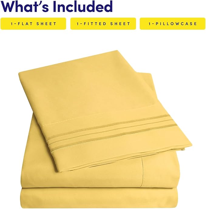 1500 Supreme Collection Twin XL Sheet Sets Yellow - 3 Piece Bed Sheets and Pillowcase Set for Twin XL Mattress - Extra Soft, Elastic Corner Straps, Deep Pocket Sheets, Twin XL Yellow