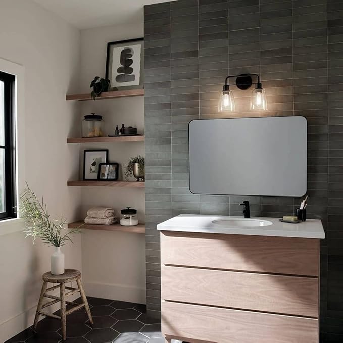 Kichler, Meller 15.25 Inch 2 Light Vanity Light with Clear Glass in Brushed Nickel, 55101NI