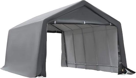 Outsunny 12' x 20' Carport Portable Garage, Heavy Duty Storage Tent, Patio Storage Shelter w/Anti-UV PE Cover and Double Zipper Doors, for Motorcycle Bike Garden Tools, Gray