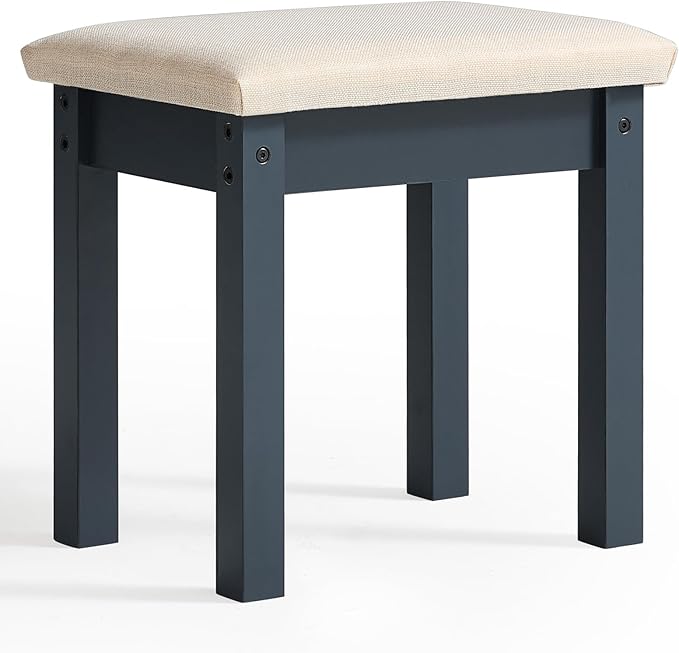 LEYAOYAO Vanity Stool, Elegant Makeup Stool with Comfortable Fabric Cushion, Sturdy Wooden Frame, Modern Vanity Bench for Bedroom and Bathroom-Navy Blue