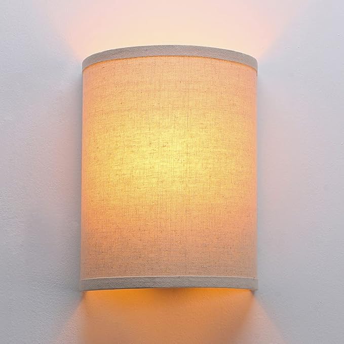 Yosoan Linen Fabric Cloth Boho Vintage Flush Wall Sconce Stairwell Fixture Light, 1-Light Vanity Indoor Hardwired Interior Sconce Cover Shade Lamp for Bedroom Hallway Living Room Corridor