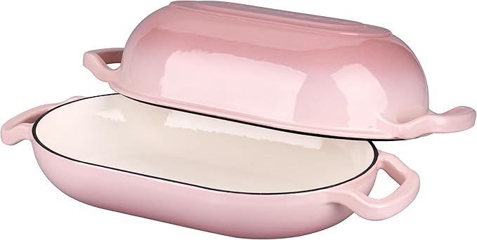 Enameled Cast Iron Sourdough Bread Oven, Dutch Oven, Loaf Cast Iron Bread Pan for Homemade Bread Baking, Meatloaf Pan with Lid, 5QT, Pink