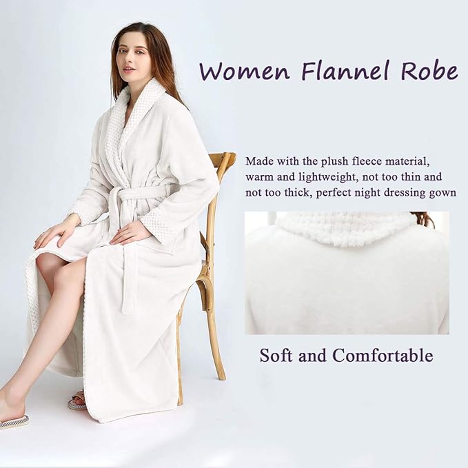 Hellomamma Long Bath Robe for Womens Plush Soft Fleece Bathrobes Nightgown Ladies Pajamas Sleepwear Housecoat