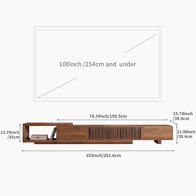 Mid-Century Modern Extendable 78.5"-105" TV Stand for TVs up to 70"-100",Entertainment Centers with 2 Drawers and 2 Storage Units, for Living Room,Bedroom,Walnut