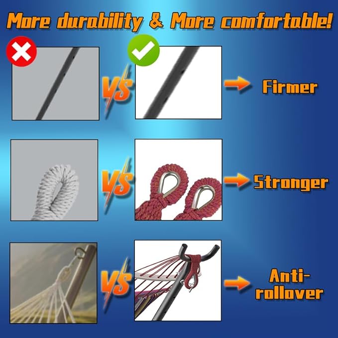 Double Hammock, Heavy Duty Portable, 500 lb Weight Capacity, Perfect for Both Indoors and Outdoors, 2 Person Hammock with Carrying Bag, Rainbow