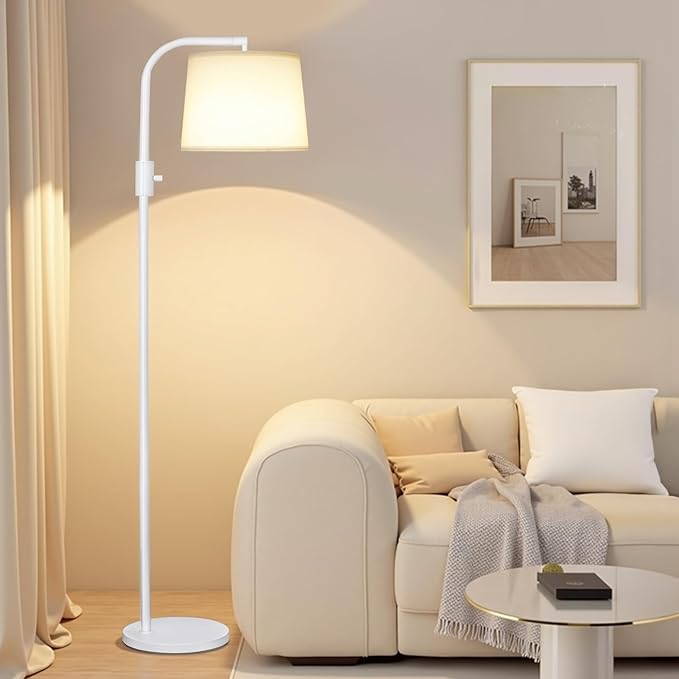 Ambimall Fully Dimmable Floor Lamp - Floor Lamps 9W LED Light Bulbs, Standing Lamps for Living Room with Adjust Head, Modern Standing Light Rotary Switch, Tall Lamp for Bedroom(White and White)
